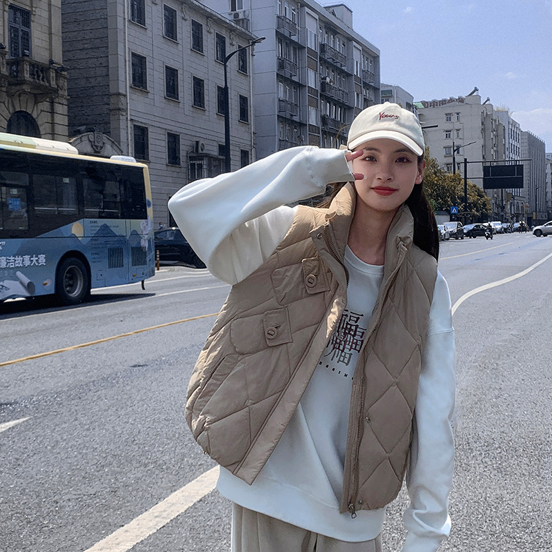 Corea del Sur irregular bolsillo chaleco de algodón mujer moda suelta delgada chaleco de hombro chaqueta de algodón abrigo caliente