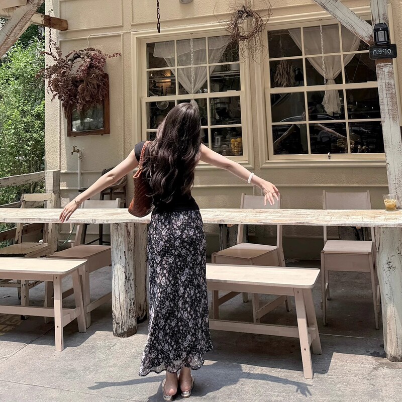 French-Style Floral Chiffon Skirt for Women, Summer High-Waisted Design, Niche Fairy Skirt, Petite Mermaid Long Skirt French-Style Floral Chiffon Skirt for Women, Summer High-Waisted Design, Niche Fairy Skirt, Petite Mermaid Long Skirt