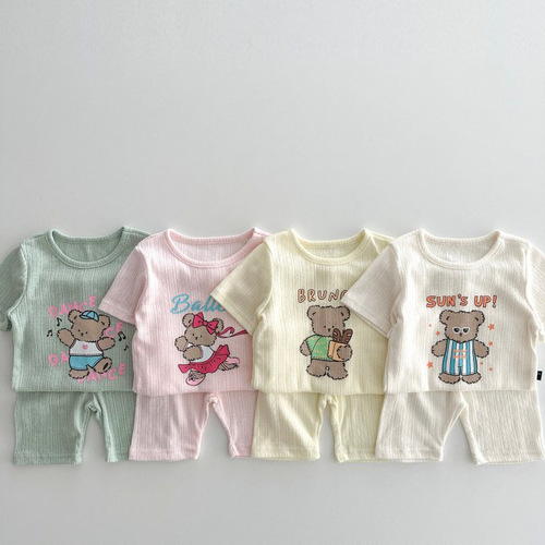 Korean ins summer new candy color print set baby comfortable western style top + pants girl baby two-piece set