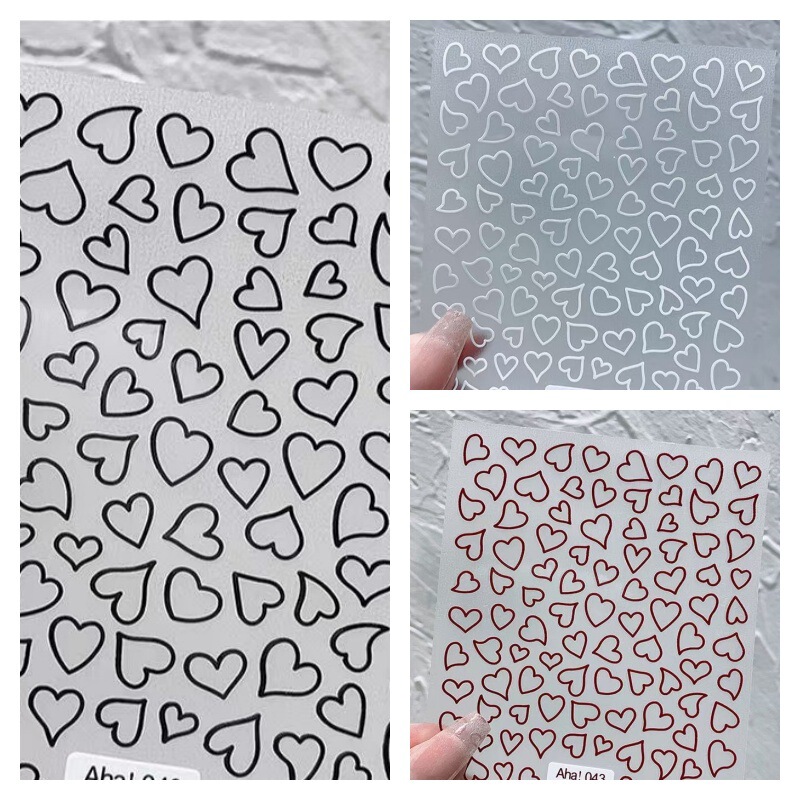 Internet Celebrity Nail Art Heart Stickers 2022 New Style Long-Lasting Waterproof Hollow Heart-Shaped Cute Crooked Heart Nail Decals