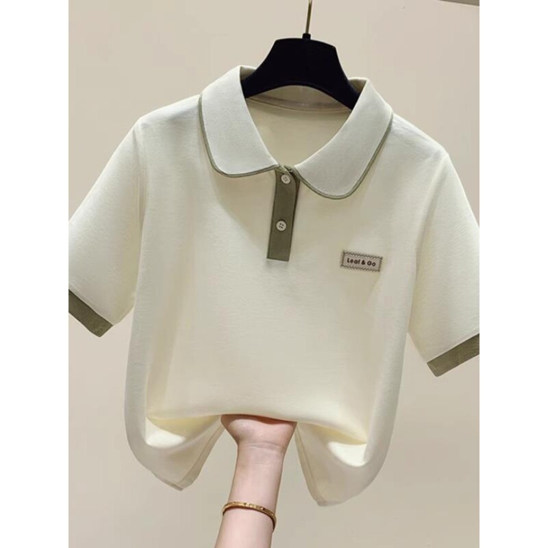European-Style New Silk Short-Sleeve Polo Shirt for Women 2026 Ice Silk Doll Collar Slim Fit Loose Half-Sleeve T-Shirt Top Trendy