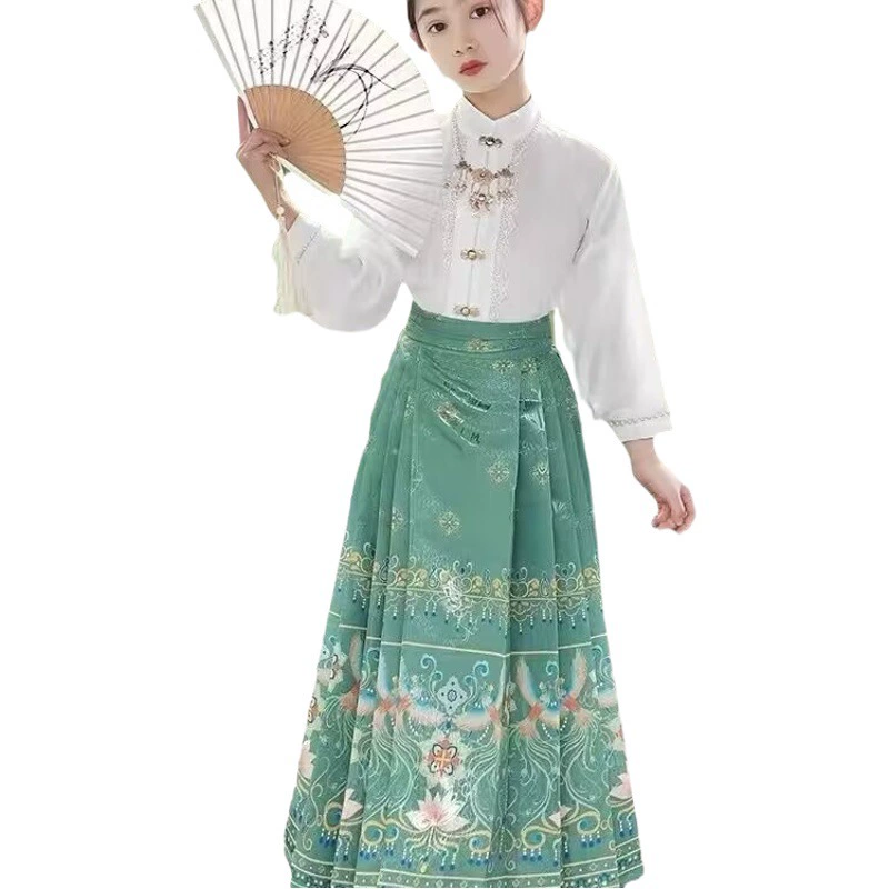 Детская юбка с конским лицом, летний костюм Тан в старинном китайском стиле Hanfu для девочек, повседневный костюм с юбкой для маленьких девочек