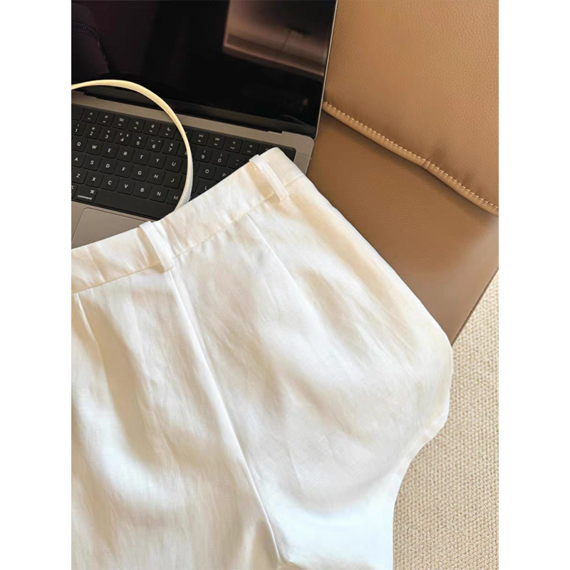 Quần short nữ cạp cao vải lanh trắng phong cách đơn giản thời trang — màu trắng chi tiết 5