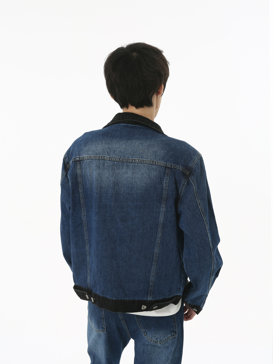 Mtlclothes ropa de Hombre | 2023 nuevo Hong Kong estilo retro contraste color costura pantalones acampanados Denim chaqueta traje moda