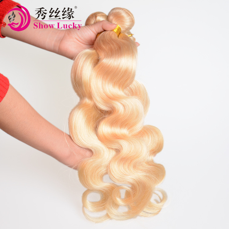Cross Border Wig Indian Real Hair Blonde Color 613 Body Wavy Human Hair Weft