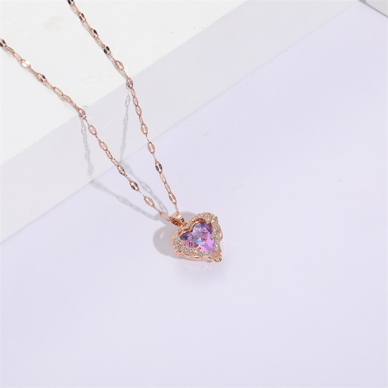 Fashion Heart Shape Copper Necklace Inlay Zircon Copper Necklaces 1 Piece