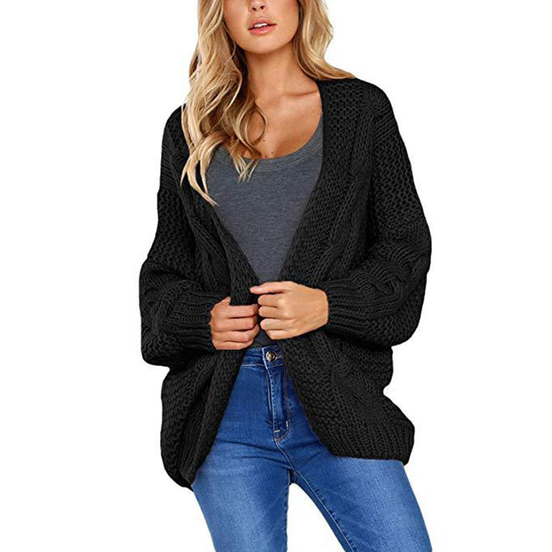 Comercio exterior nuevo Amazon Venta caliente Twist cardigan estilo europeo y americano color sólido grueso aguja suelta más tamaño suéter de punto para las mujeres image 4