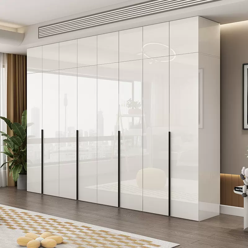 白色轻奢衣柜家用卧室实木四六门极简组合整体柜子包安装储物衣橱