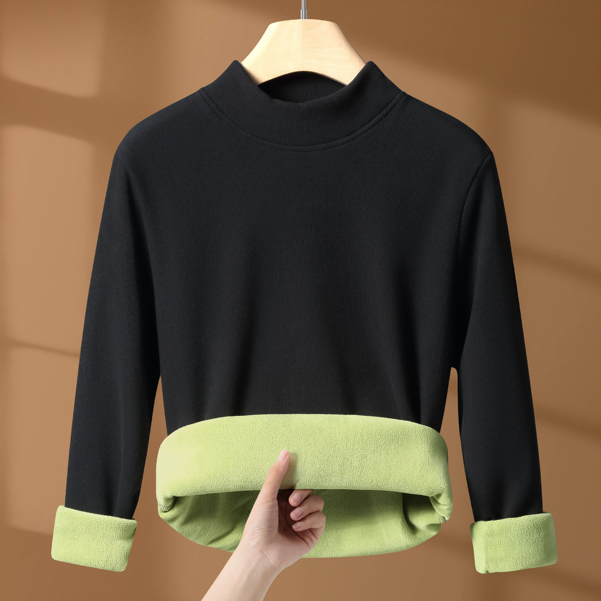 [Горбатый бархат] Зимний женский полувысокий воротник плюс бархат толстый нижний рубашка термобелье