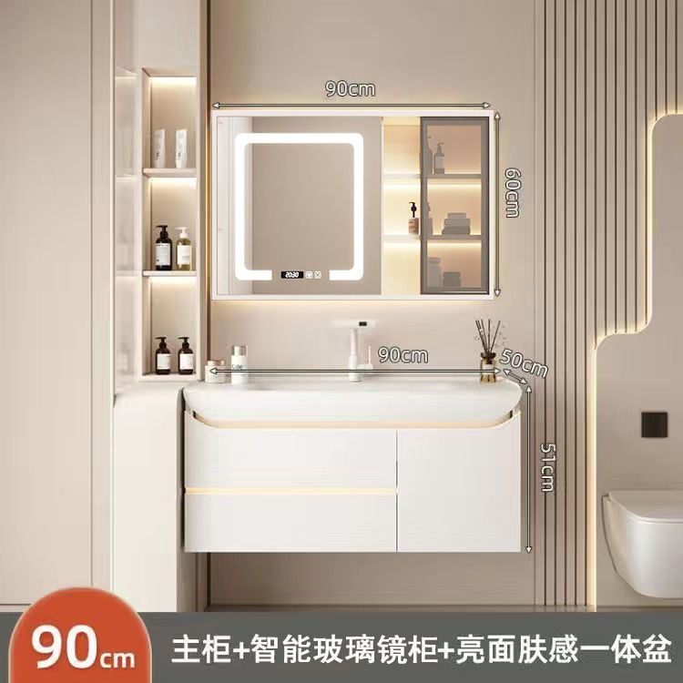 [스마트 글라스 거울장]_도장 도어 패널 + 90CM 윤기 피부 느낌