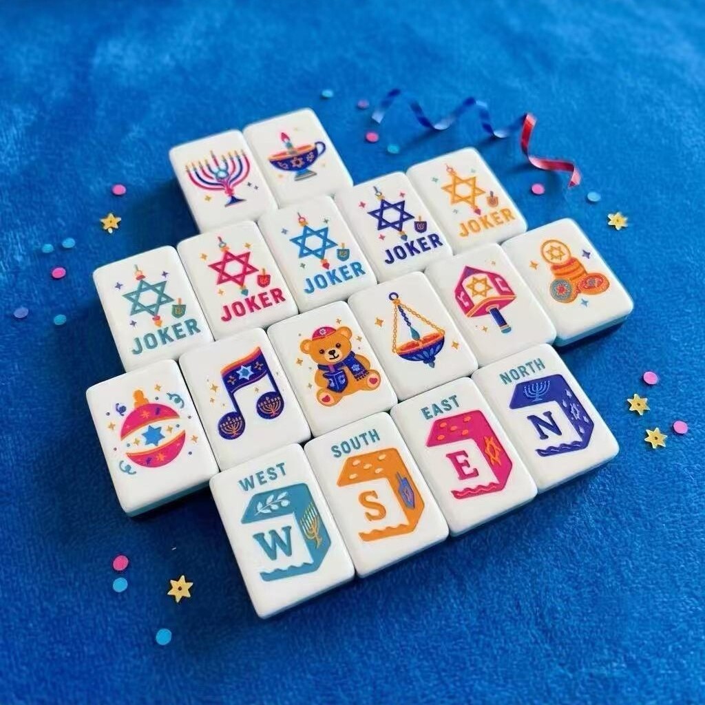 Hanukkah-themed acrylic mahjong tiles, American-style creative cartoon mahjong, 4-layer acrylic portable mahjong