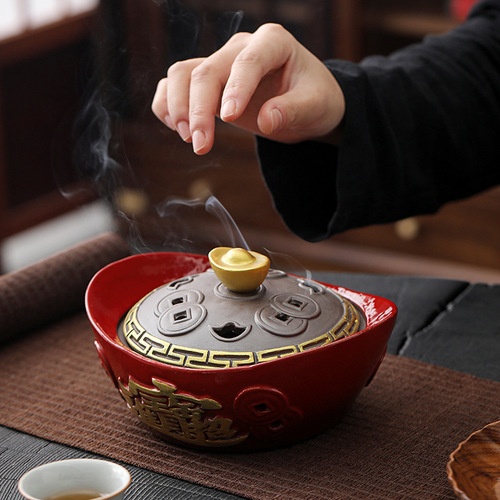 Yuanbao incense burner ceramic incense burner household indoor incense burner line incense incense anti-mosquito and insect-proof Buddhist supplies ornaments