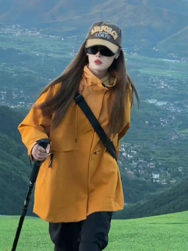 连帽冲锋衣外套女2025春秋新款休闲运动户外登山服工装夹克上衣潮|undefined