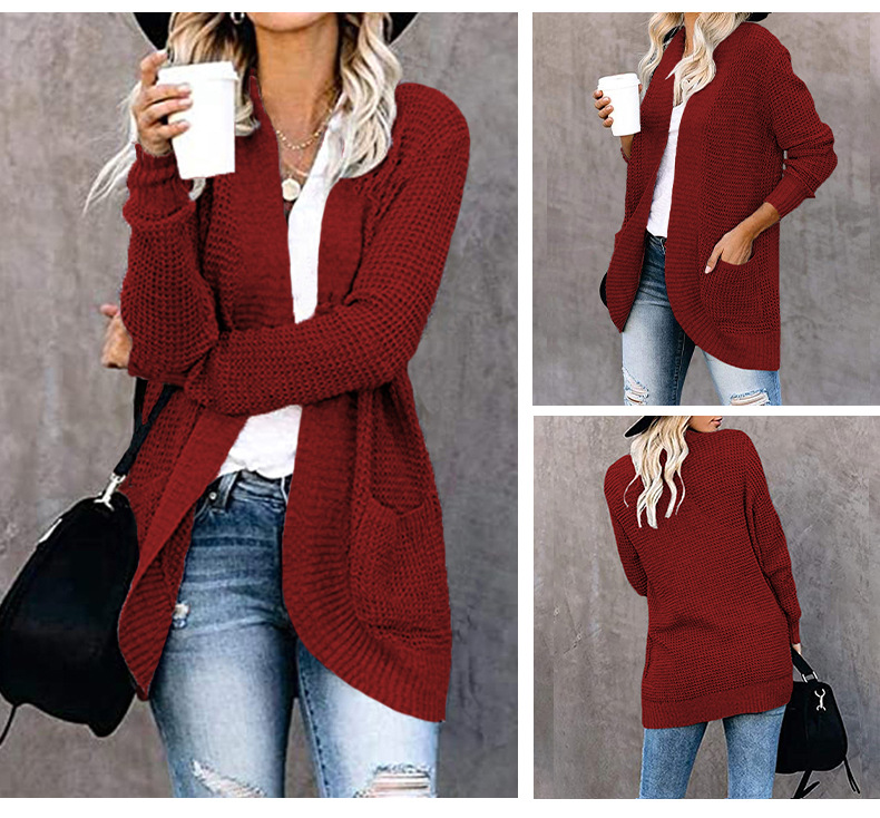Women's Knitted Cardigan With Curved Placket For Women_voghion.com