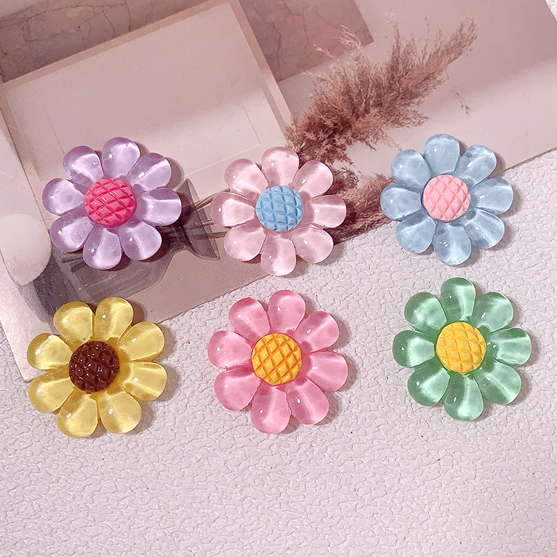 Transfronterizo nuevo macarón color transparente ocho pétalos flor diy accesorios de resina crema pegamento para el cabello pinzas para el cabello caso de teléfono móvil hecha a mano