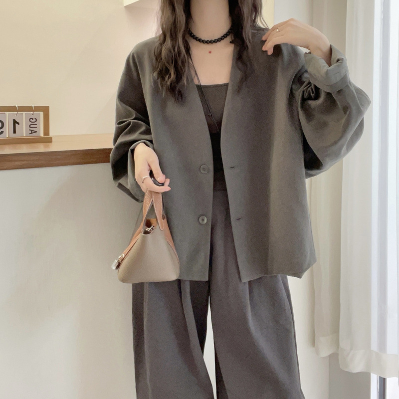 2025春秋新款英伦风V领通勤外套女宽松显瘦潮流气质减龄|undefined