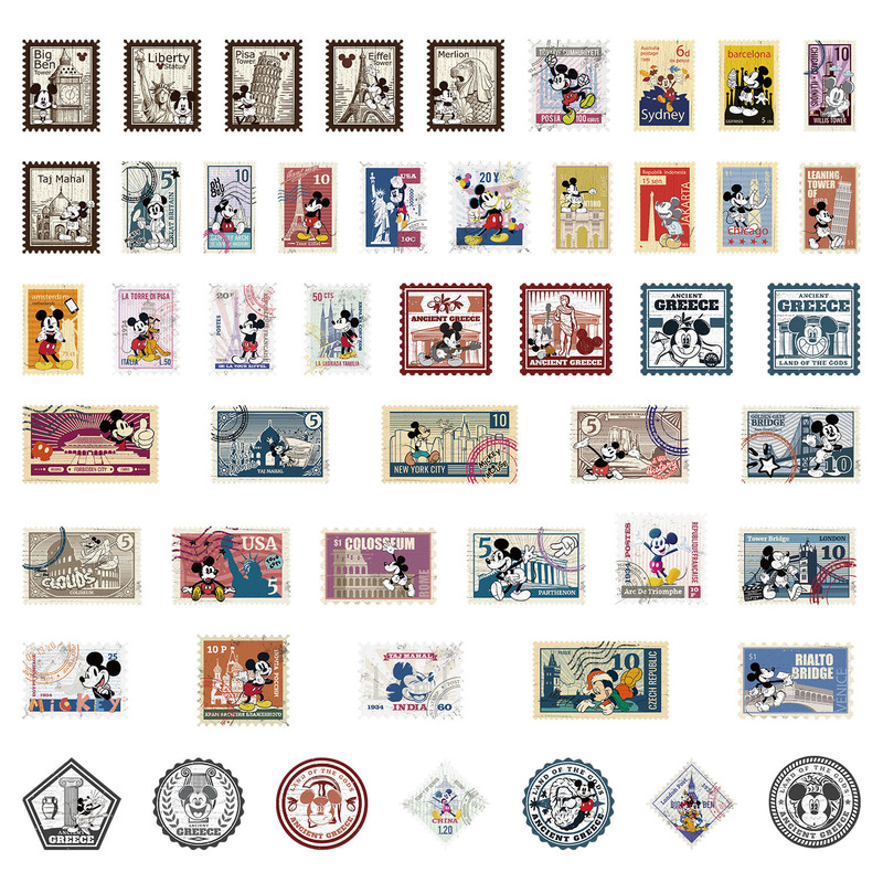 50 Mickey Retro Stamp Stickers to Decorate Luggage, Ipad, Water Cup, Mobile Phone and Computer DIY Stickers