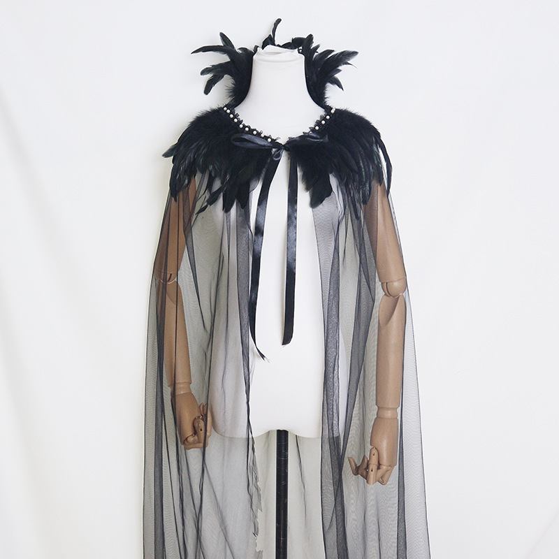 Halloween Europa y América plumas perlas chal espectáculo de baile de baile accesorios de disfraz de fiesta oscuro vestido de desfile