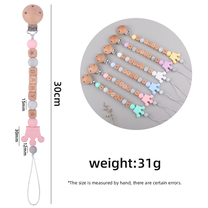 Bebé suministros Beech chupete clip DIY bebé nombre creativo de silicona corona chupete cadena anti-gota cadena