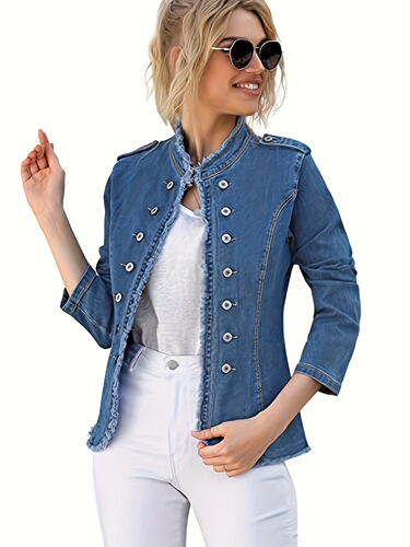 Retro Stretch Denim Long Sleeve Coat for Women
