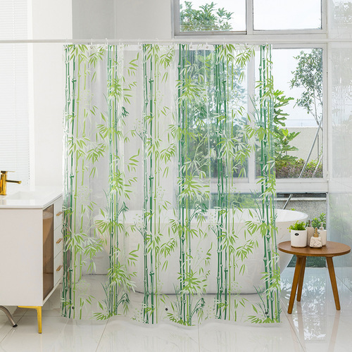 Amazon Xiyin Source Bamboo Forest Transparent Shower Curtain No Punching High-end Bedroom Bathroom Waterproof Partition Curtain