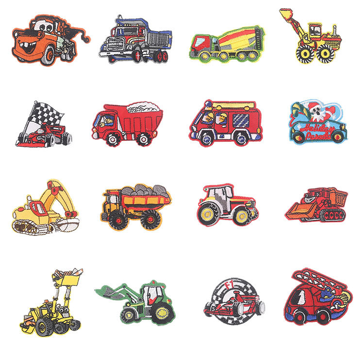 Cartoon Car Fabric Patches for Clothing Decoration, Embroidered Patches, Embroidered Logo Truck Patches, Fire Truck Cool Patches, Trendy Brand