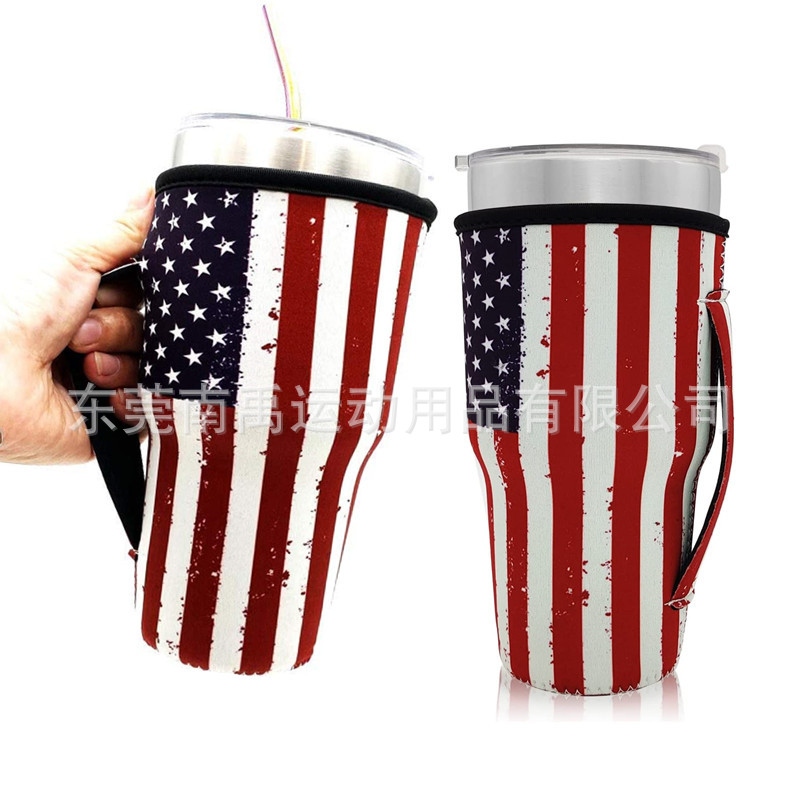 美国国旗冰霸杯套 可重复使用的冰咖啡杯套 氯丁橡胶隔热咖啡杯套