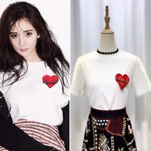 明星杨幂式穿搭同款衣服白色刺绣爱心t恤女夏短袖丅恤体恤上衣服