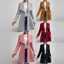 女式毛呢外套2025秋冬季欧美女装新款时尚翻领纽扣修身呢子大衣女