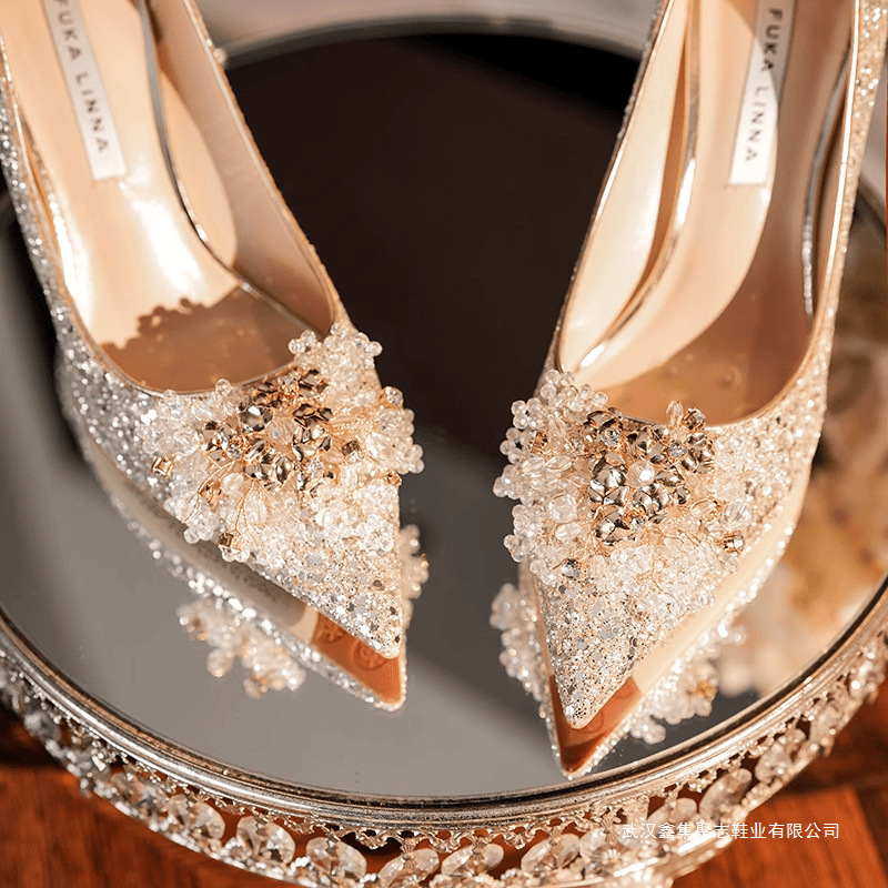 Wedding Shoes, Bride and Bridesmaid Shoes, Xiuhe Wedding Dress, Two-Wear, Not Tiring for Feet, High-End Crystal Shoes, Stiletto Heels, Women's Flats