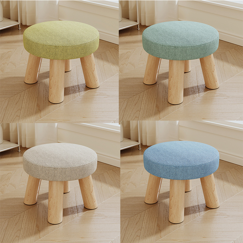 Solid Wood Small Stool for Home Use, Shoe-Changing Stool, Low Stool for Living Room, Creative Small Bench, Fabric Stool, Coffee Table Stool, Simple Small Chair