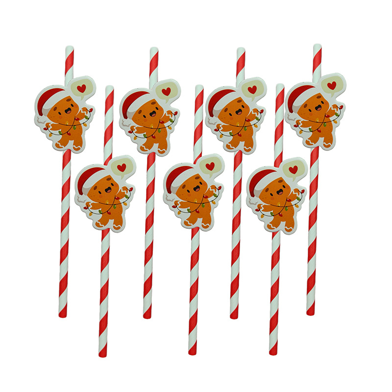 Papel de fiesta de Navidad transfronterizas temática de Navidad desechable postre cóctel de paja decoración