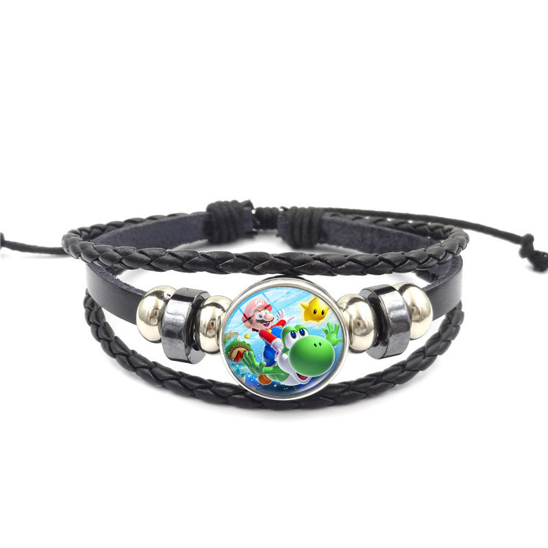 Super Mary Mario Time Gem Bracelet for Men and Women Retro Punk Multi-Layer Beaded Woven Leather Hand Jewelry