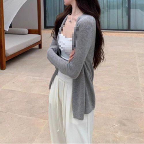 Long/medium-length spring and summer casual women's knit cardigan, thin pink top jacket, suitable for layering, new style
