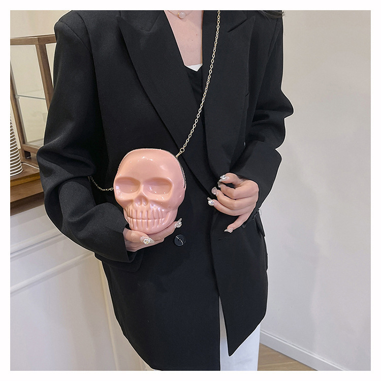 189g Weight Zipper Closure Type Single Shoulder Strap Strap Type Shoulder Bag Bags Type Casual Occasion Plastic Material Skull Pattern All Seasons Season Women's Gender Streetwear Style Oval Shape Mini Size Women's Mini Plastic Skull Streetwear Oval Zipper Shoulder Bag 25