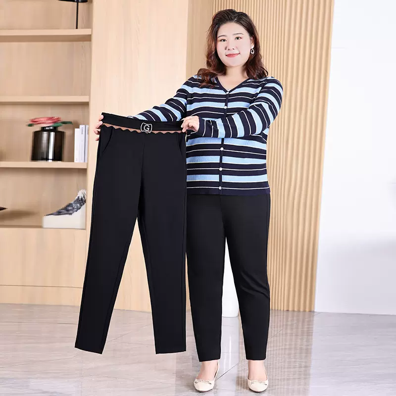 妈妈装弹力休闲裤胖mm高腰显瘦哈伦裤大码女装冬季中老年小脚裤子