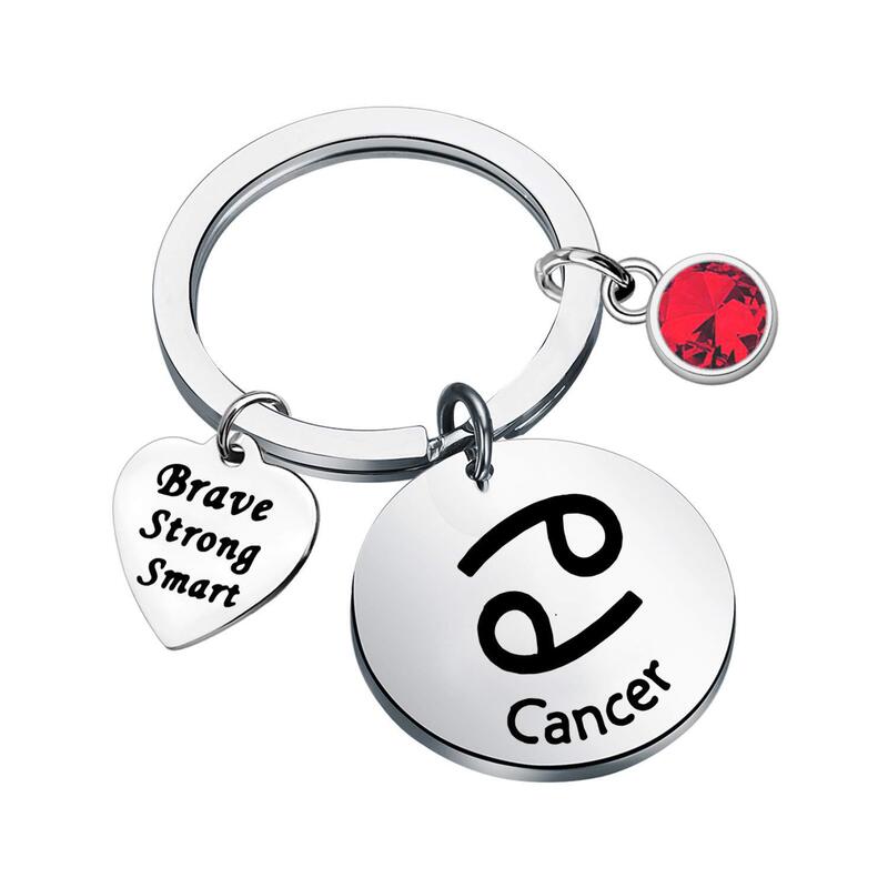 Cross-Border New 12 Constellation Birthstone Stainless Steel Engraved Keychain Birthstone Lucky Pendant Manufacturer Wholesale