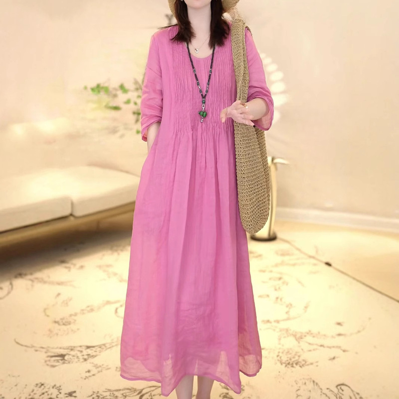 High-end French Entry Luxury Solid Color dress Women's 2025 Summer New Loose Slimming Fashionable Elegant Long Skirt High-end French Entry Luxury Solid Color dress Women's 2025 Summer New Loose Slimming Fashionable Elegant Long Skirt