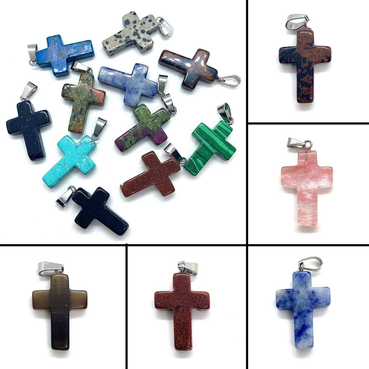 Piedra natural Goldstone 6x18x29mm Cruz Rosa cristal turquesa colgante DIY joyería collar accesorios lote