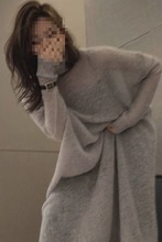 港味时髦气质宽松慵懒风高领毛衣女秋冬薄款韩版中长款针织连衣裙