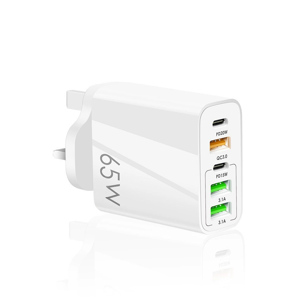 Многоразъемное зарядное устройство 65W, 3 USB + 2 PD быстрая зарядка, вилки EU/US/UK, черное или белое