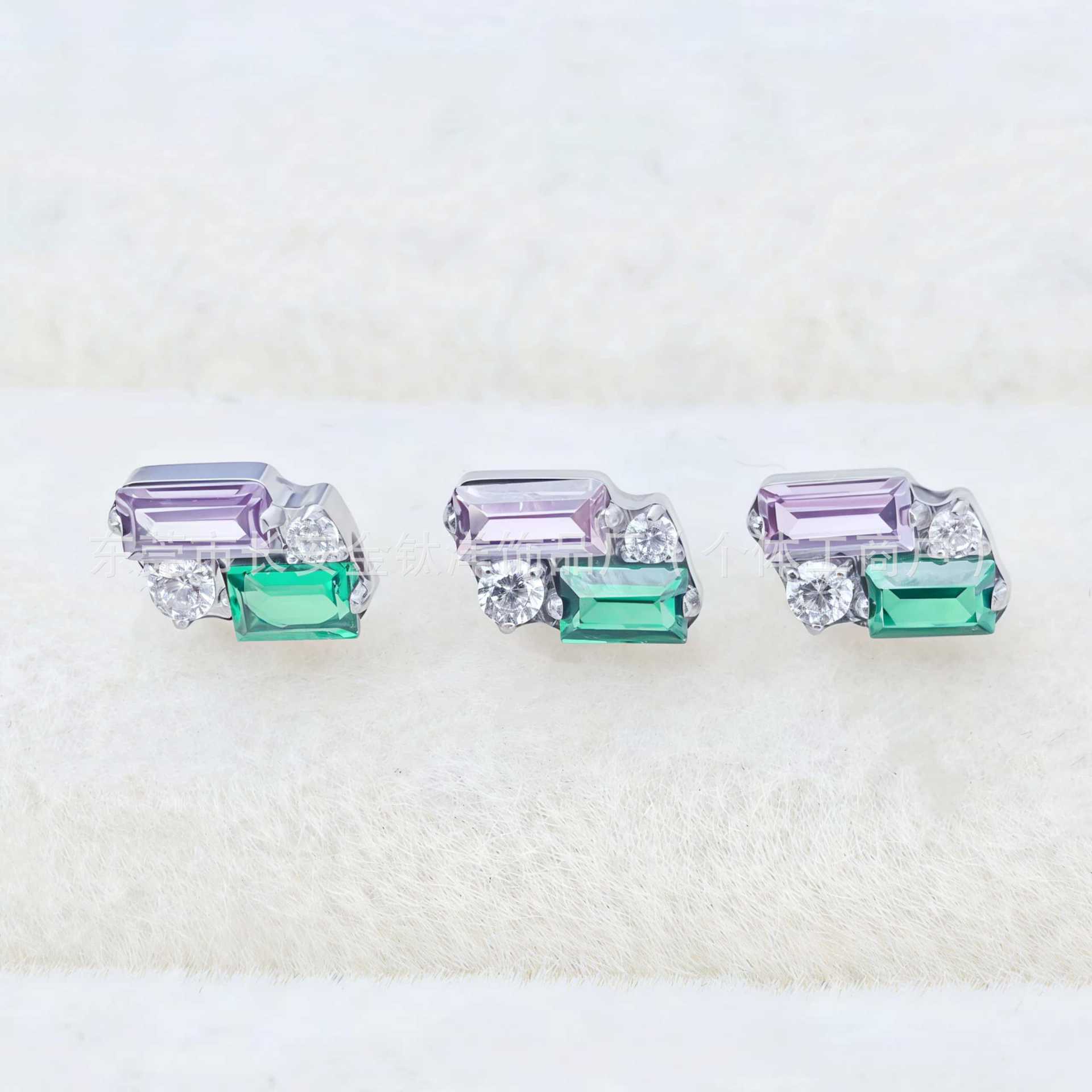 F136 Titanium Rectangular Zircon Lip Piercing Nose Stud Ear Bone Stud G23 Titanium Alloy Body Piercing Jewelry detail image 4