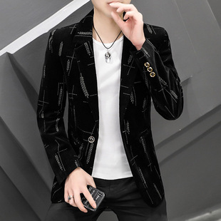 Men's Printed Slim Suit 2025 Autum New Men's Youth Fashion Casual Trend Versatile Suit Jacket