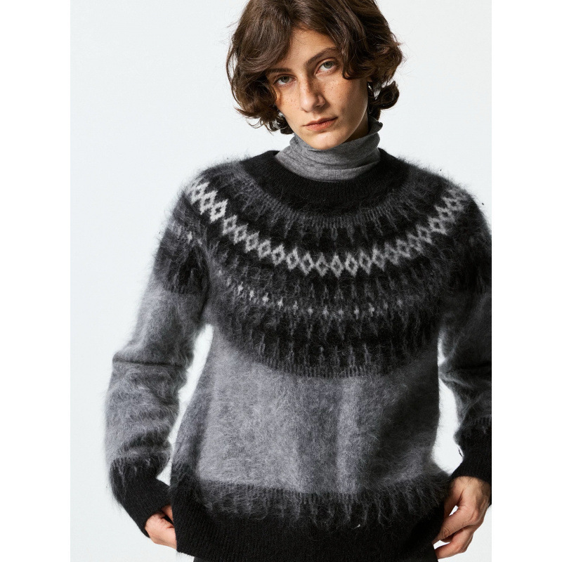 All-Wool Color-Blocked Fair Isle High-End Fuzzy Soft Loose Pullover Long-Sleeve Sweater All-Wool Color-Blocked Fair Isle High-End Fuzzy Soft Loose Pullover Long-Sleeve Sweater