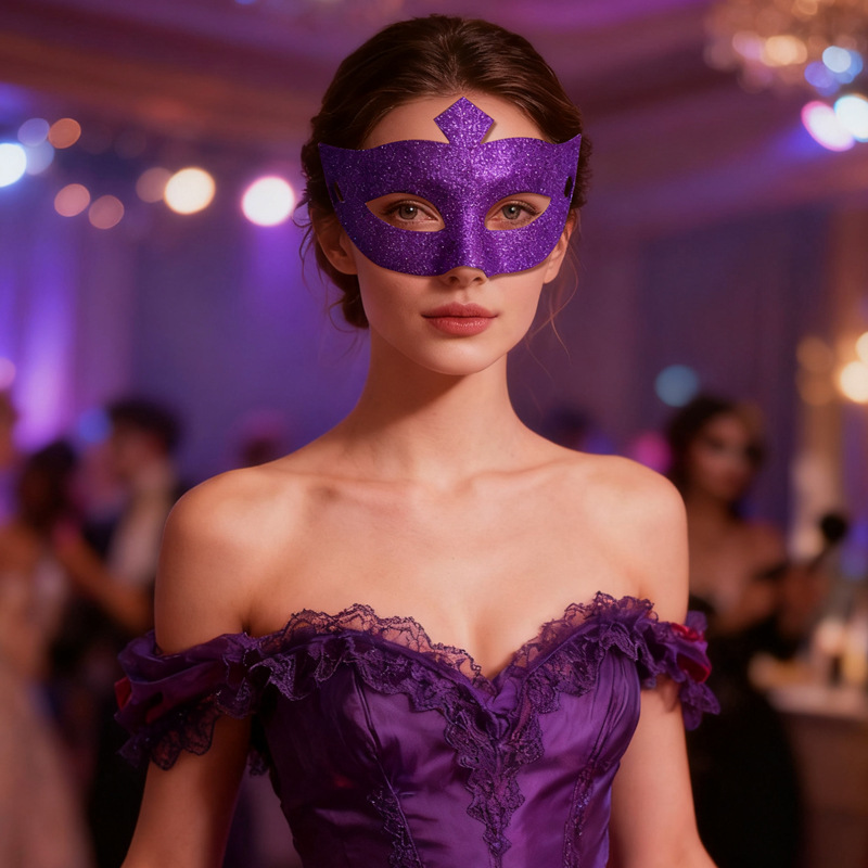 Explosiones transfronterizas de carnaval tricolor púrpura dorado verde polvo de polvo pequeña máscara de punta de baile de maquillaje máscara de mitad de cara Halloween