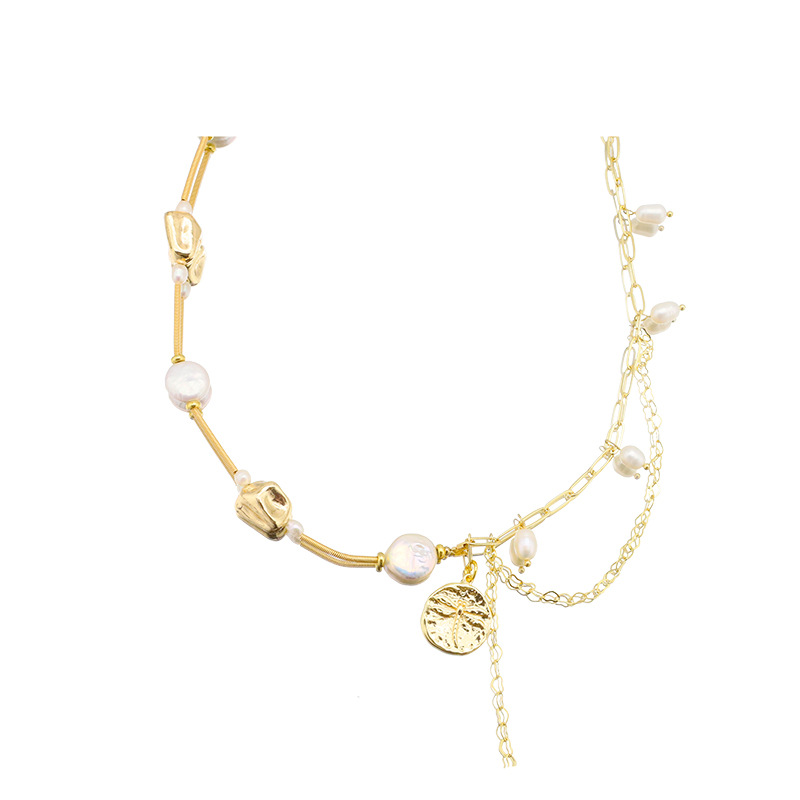 Collar de perlas barroco natural de agua dulce collar de perlas de temperamento de doble cuentas 18k joyas chapadas en oro real