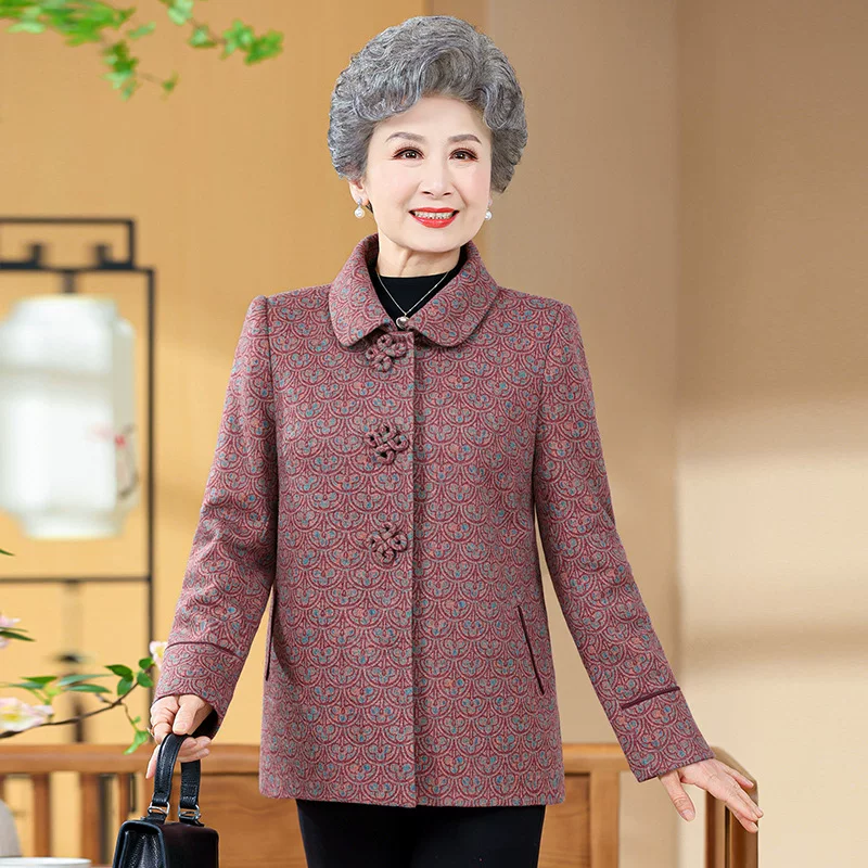 Spring Western-Style Short Fleece Coat for Mom, Warm Thick Jacket, Colors: Western Red or Blue