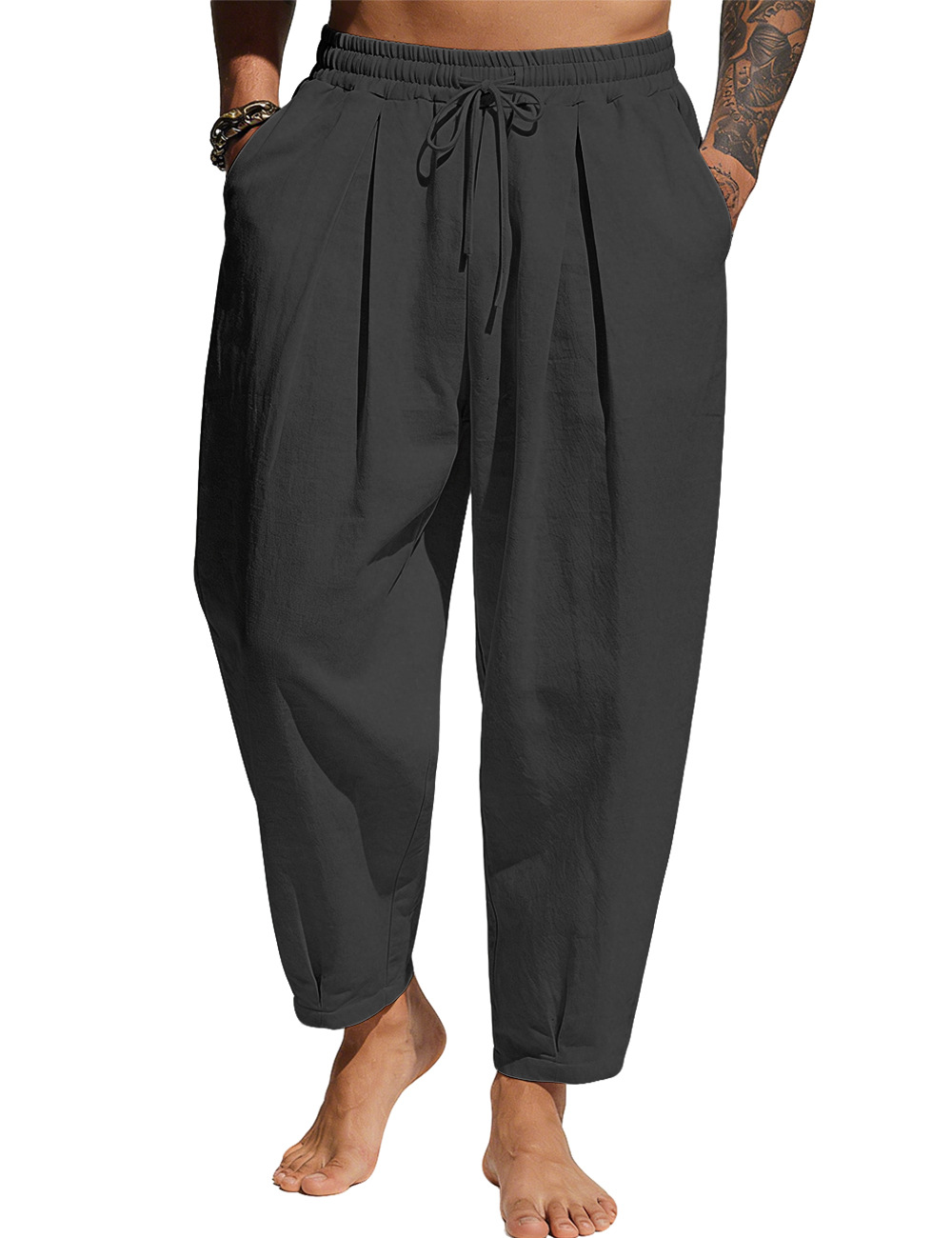 Europa y los Estados Unidos Amazon hombre de verano de color sólido algodón linterna pantalón de calzado grande relajado ocio comercio exterior pantalones casuales transfronterizos hombre