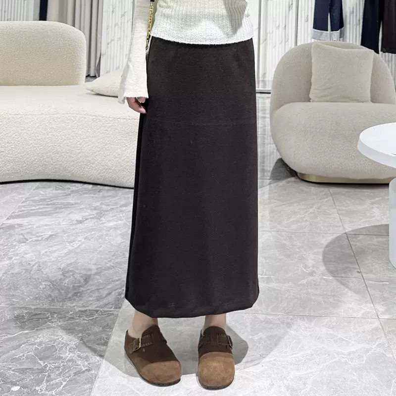 2025冬季新款羊驼绒混纺中长款简约裙子醋酯纤维休闲显瘦直筒裙