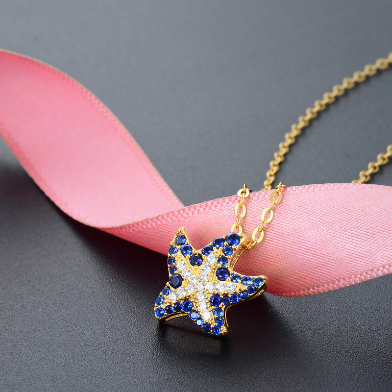 Personalidad de moda japonesa y coreana en el viento collar de estrella de mar mujer S925 plata esterlina chapado en oro joyas de cadena de clavícula